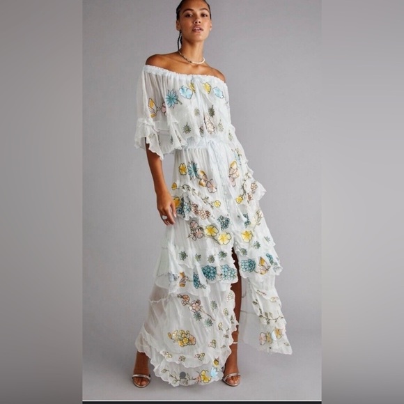 Free People Fillyboo Sweet Pea Tambourine Maxi Dress Off Shoulder Tiered…